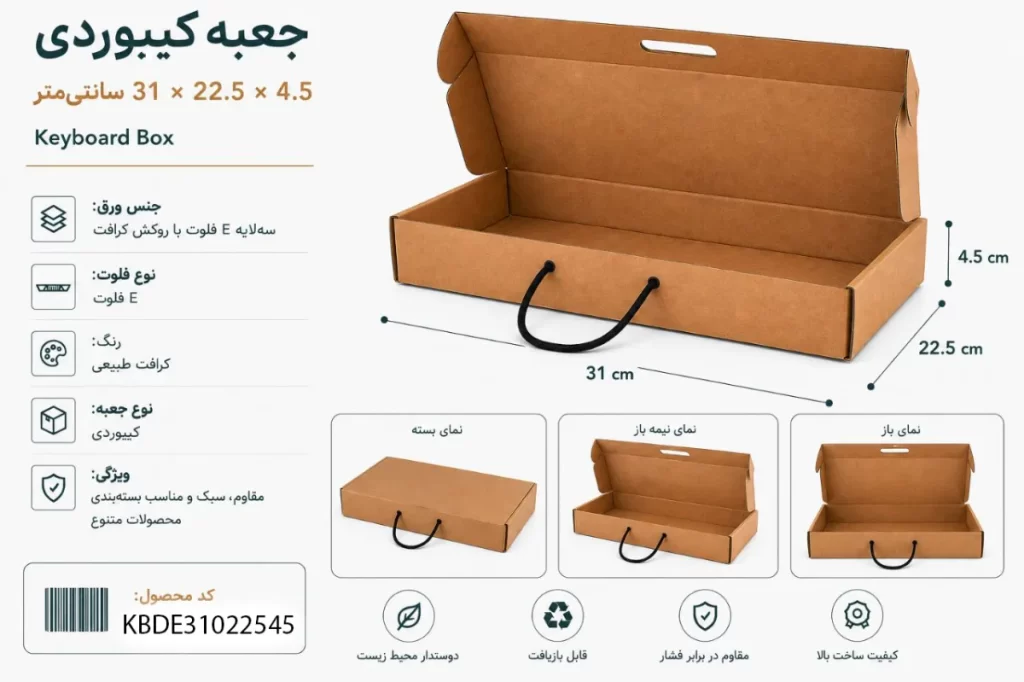 جعبه کیبوردی 31 در 22.5 با ارتفاع 4.5 و بند ساک دستی